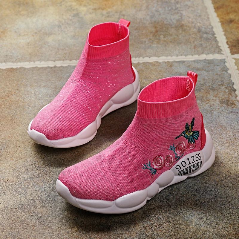 

Best Selling Children Casual Girls Boot Girls Knitted Breathable Sock Shoes High Top Girl Luxury Brand Kid Shoes Pink Shoe Girls