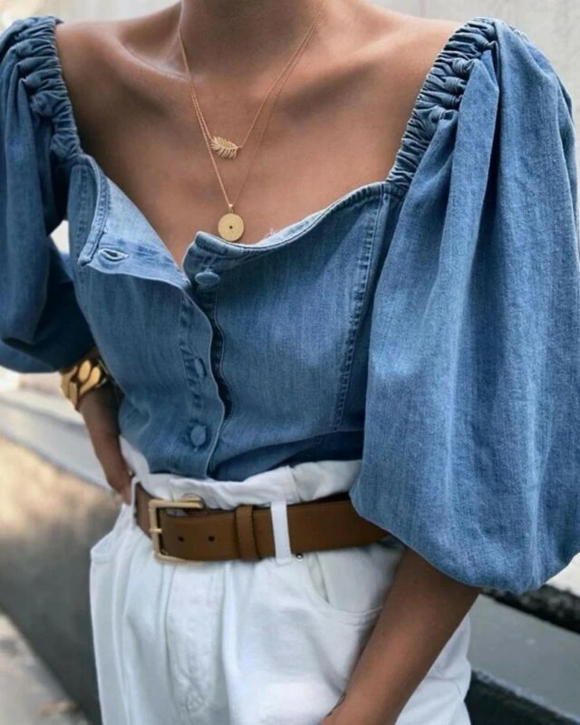 blue denim half sleeve shirt