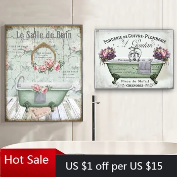 

Vintage French Style Shabby Victorian Bathtub Canvas Painting Prints Bathroom Wall Art Decor Pictures Posters Aesthetic Room Dec
