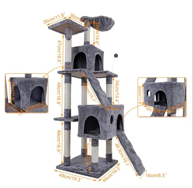 AWJ0418Grey Speedy Pet многофункциональное кресло креативный кубический домик с когтеточкой съемные подушечки для питомцев кошачье дерево с шариком - Цвет: AWJ0418Grey