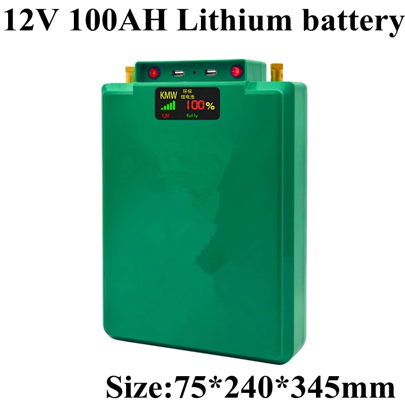 

Compatible 12V 100AH Lithium Ion Battery 1000W Waterproof Case 5V USB Port Rechargeable for Emergency Power Bank LED Lamp+charge