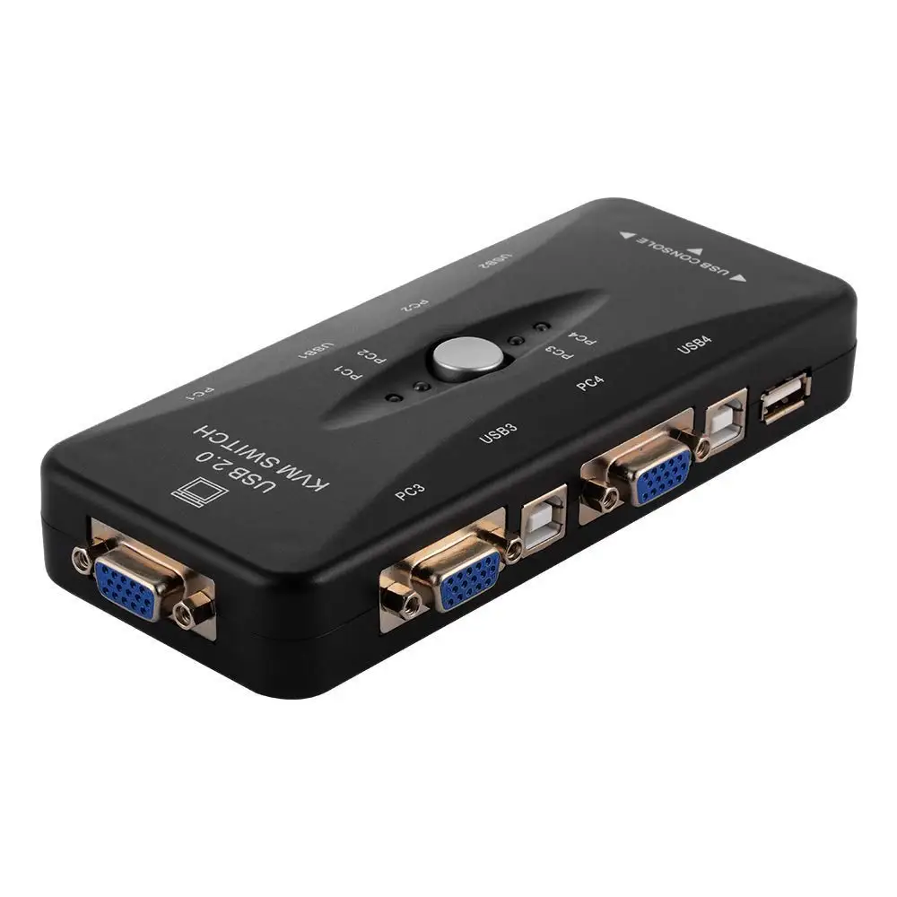 USB KVM VGA Switcher 4 Ports USB 2.0 KVM Switch Box Adapter One-Button Swapping For Computer Keyboa