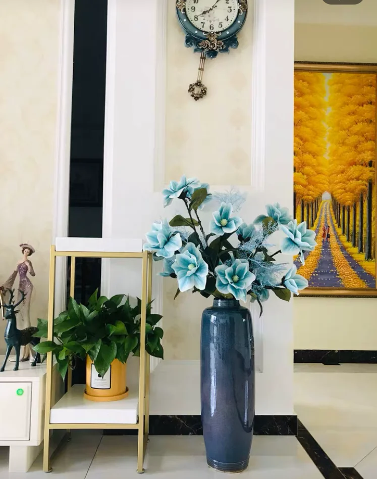 

High Quality Hand Touch Landing Fake Flower Artificial Pu Yulan Flower living room Hotel Decorative Big 3 Heads Yulan Branch