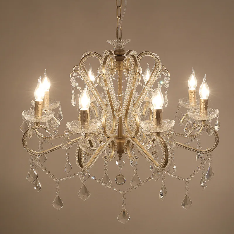 Candelabro de cristal champán Vintage, lámpara de techo, accesorios de