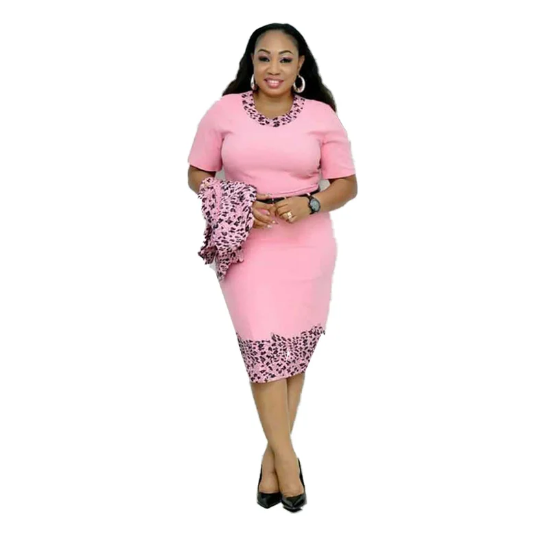 

2019 Spring and Summer Two Piece Set Women Dress + Coat Female 2 Piece Outfits Leopard Pattern Midi Dress Sweet Plus Size XL-5XL