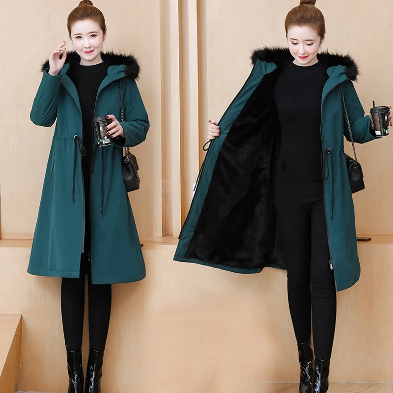 2020 искусственная парка с меховым воротником Женское зимнее бархатное плотное