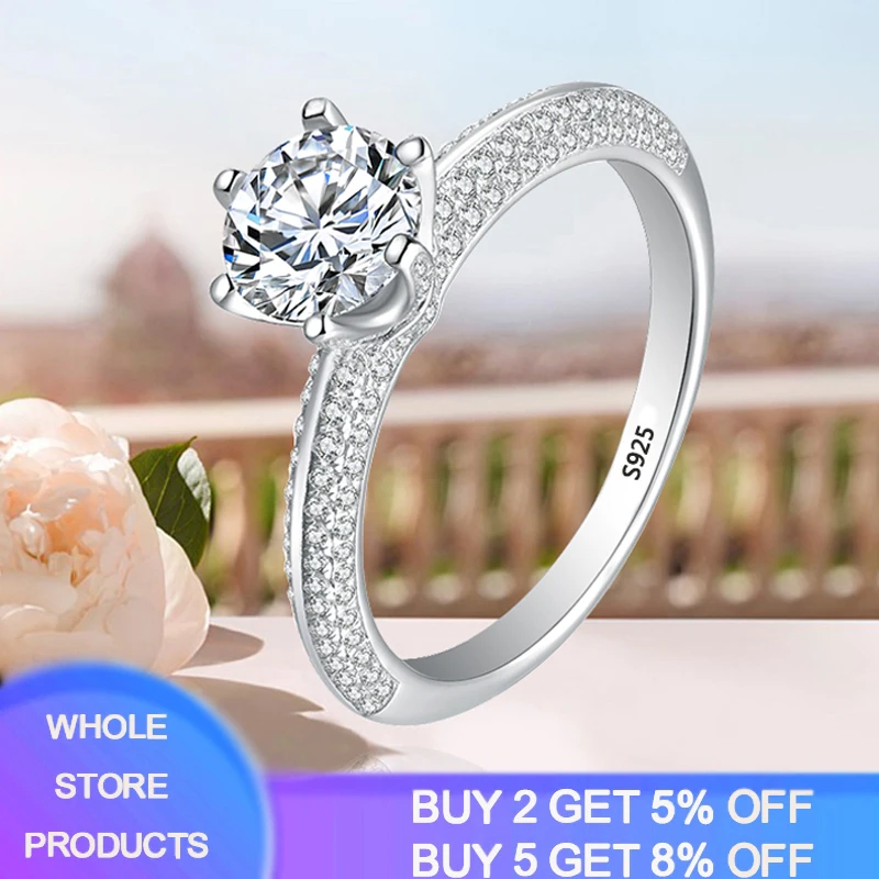 

YANHUI With Certificate 2.0ct 8mm Lab Diamond Moissanite Ring Fine Jewelry Original 925 Silver Ring Love Token Girlfriend Gift