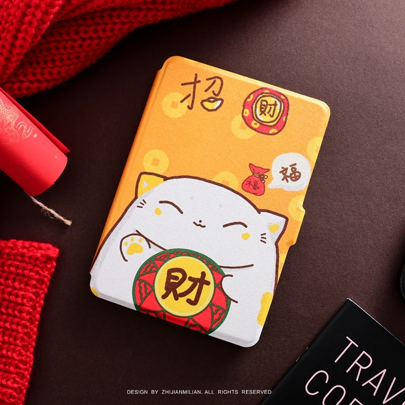 Red Lucky Cat Magnet PU Flip Cover for Amazon Kindle Paperwhite 1 2 3 4 449 558 Case 6 inch Ebook Tablet Case
