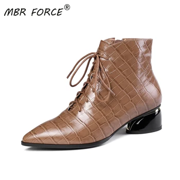 

MBR FORCE Winter Autumn Women Ankle Boots Boots Ladies Fashion Pointed Toe lace up Simple versatile Shoes For Woman Plus Size 42