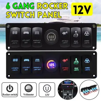 

Waterproof 6 Gang Marine Boat Rocker Switch Panel With Fuse 12V Dual USB Slot Socket + Digital Voltage Display