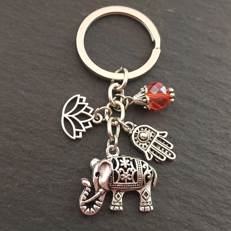 1pc Tribal Ethnic Keychains Unique Bohemia Gift Key Holder Lotus Jewelry Hand Elephant Car Keychain For Women | Украшения и