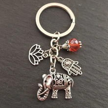 1pc Tribal Ethnic Keychains Unique Bohemia Gift Key Holder Lotus Jewelry Hand Elephant Car Keychain For Women