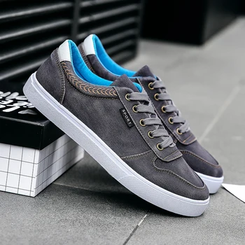 

2019 New Simple Men Casual Shoes Non-slip Washed Canvas Male Shoes Adult Black Blue Gray Mens Sneakers Chaussure Homme 569