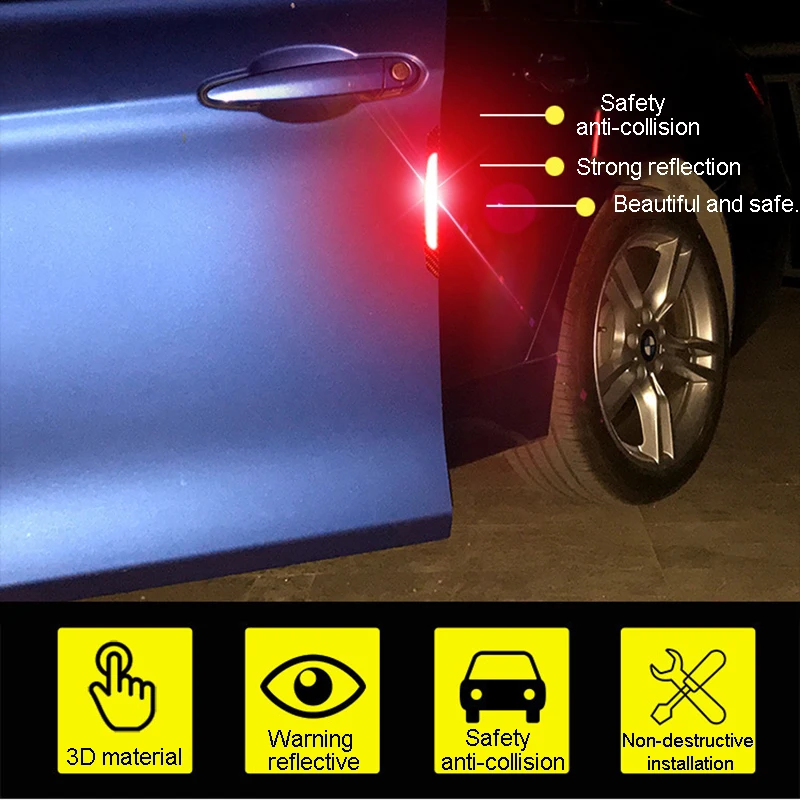 4pcs/set reflexní výstraha dveře strana auto výstraha bezpečnosti reflexní svléknout se anti-collision auto dveře tlumič nálepka auto příslušenství