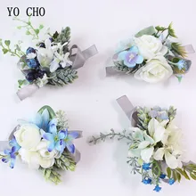 Синяя булавка для бутоньерки жениха цветок шелковые розы свадебная бутоньерка на запястье цветок свадебный браслет для подружки невесты выпускного вечера свадебные аксессуары