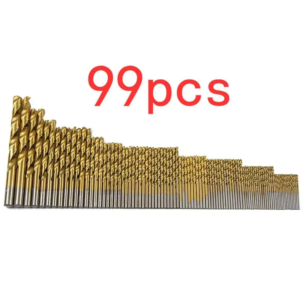 99pcs Новые 99 шт титановые сверла из быстрорежущей стали с покрытием из нержавеющей стали, набор быстрорежущих сверл для электрической дрели 1,5 мм-10 мм - Цвет: 99pcs