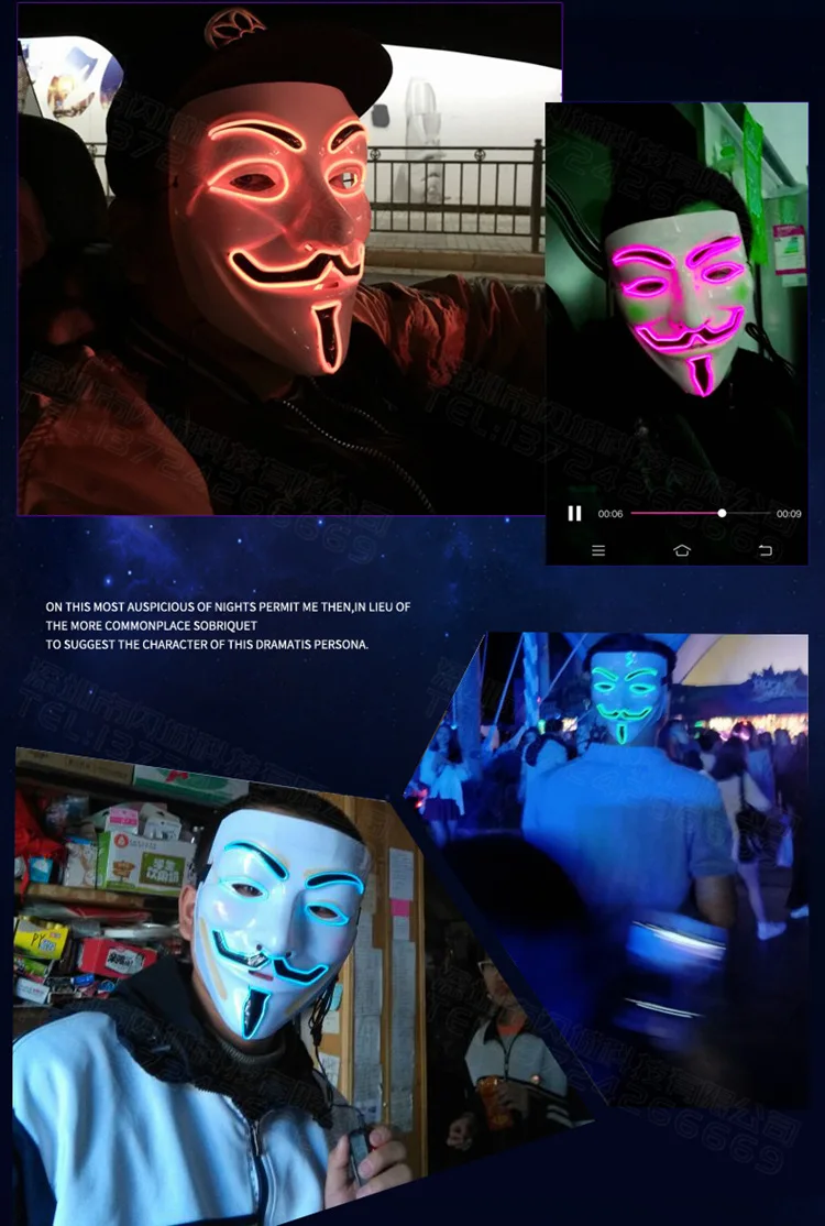 Танцевальная rs ghost dance EL светящаяся маска ручная роспись Полнолицевая Мужская и женская светодиодный светящаяся маска на Хэллоуин маскарадные маски