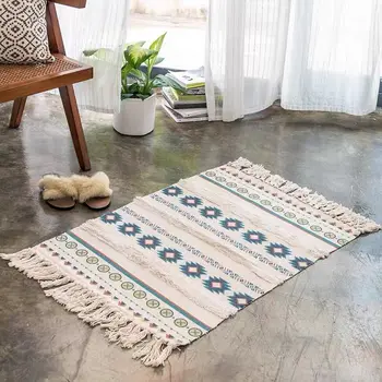 

Bohemian Hand Woven Cotton Linen Rug Carpet Geometric Floor Mat with tassels Living Room Bedroom Rugs Home Decor 60x90cm