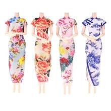 Robe Cheongsam traditionnelle de Style chinois, vêtements imprimés floraux pour poupée Barbie, accessoires, jouets cadeaux pour filles, 4 pièces/ensemble