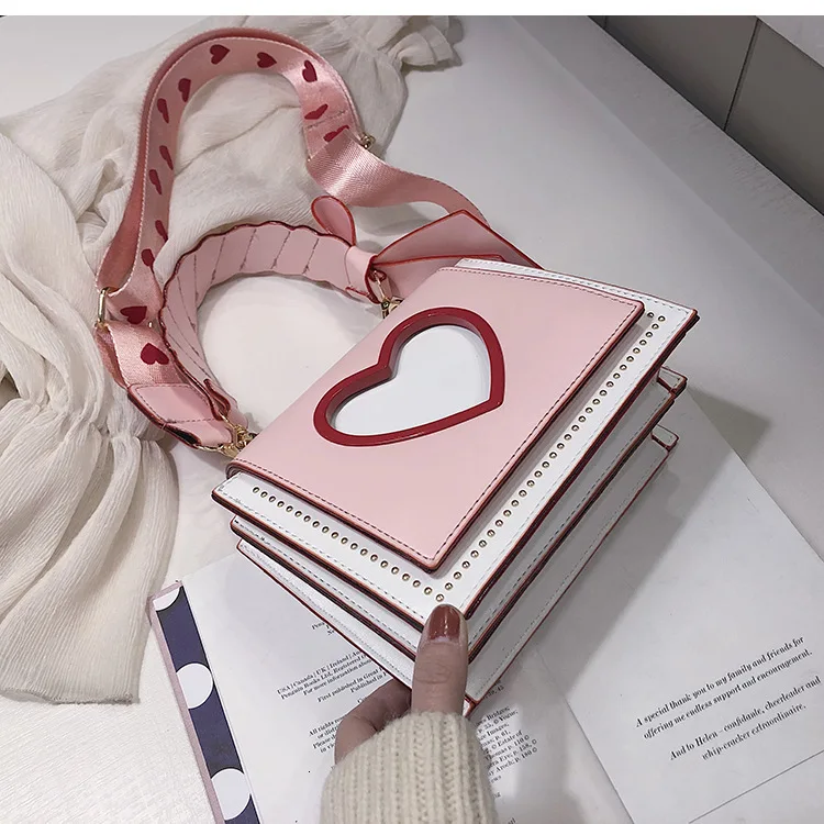 Милая женская сумка с сердечком, женская сумка на плечо, модная женская сумка через плечо из искусственной кожи с клапаном, брендовая дизайнерская Высококачественная сумка-мессенджер - Цвет: Pink