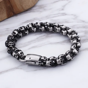 

Full Skull Head Men Beaded Bracelet Male Gothic Golden Bracelets & Bangles Punk Rock Friendship Stainless Steel Jewelry