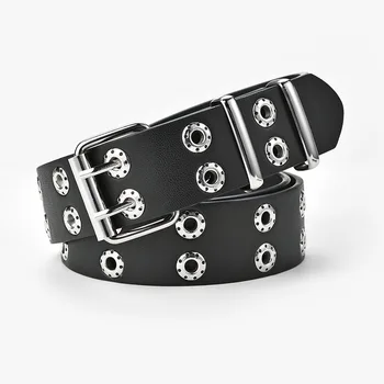 

2020 Designer Harajuku Double-row Eyelet Buckle Metal Pin Belt Ladies Fashion Punk Decoration Waist Strap Belts for Women Jeans