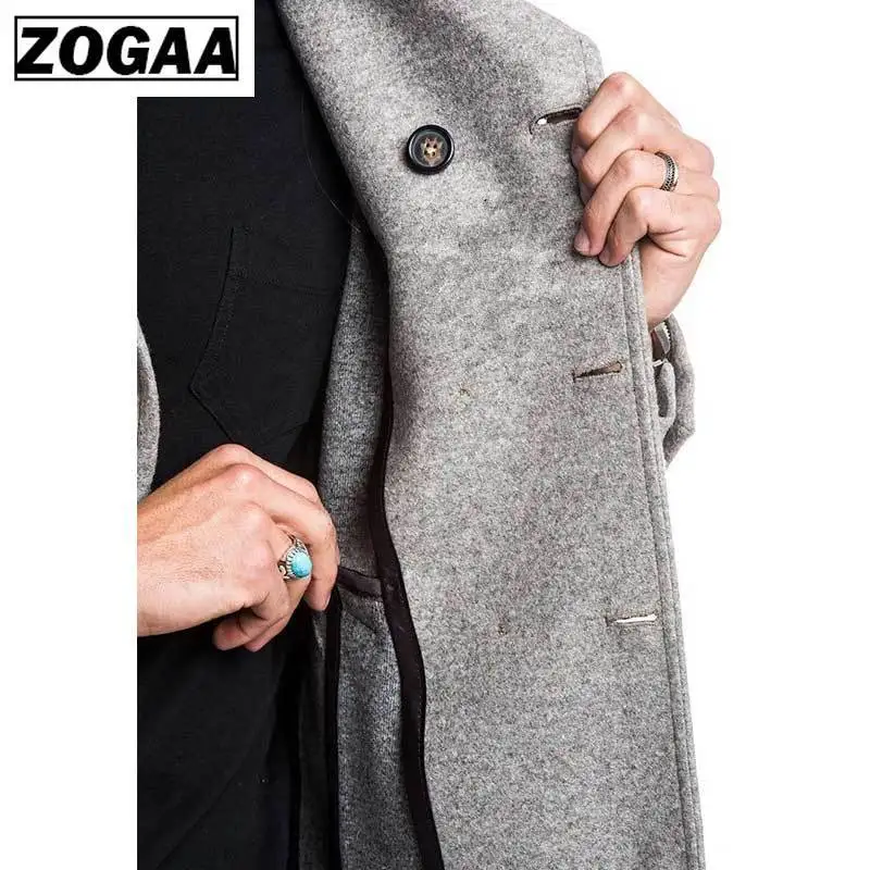 ZOGAA, Мужской плащ, куртка, мужские пальто, повседневные однотонные шерстяные пальто для мужчин, одежда 6 цветов