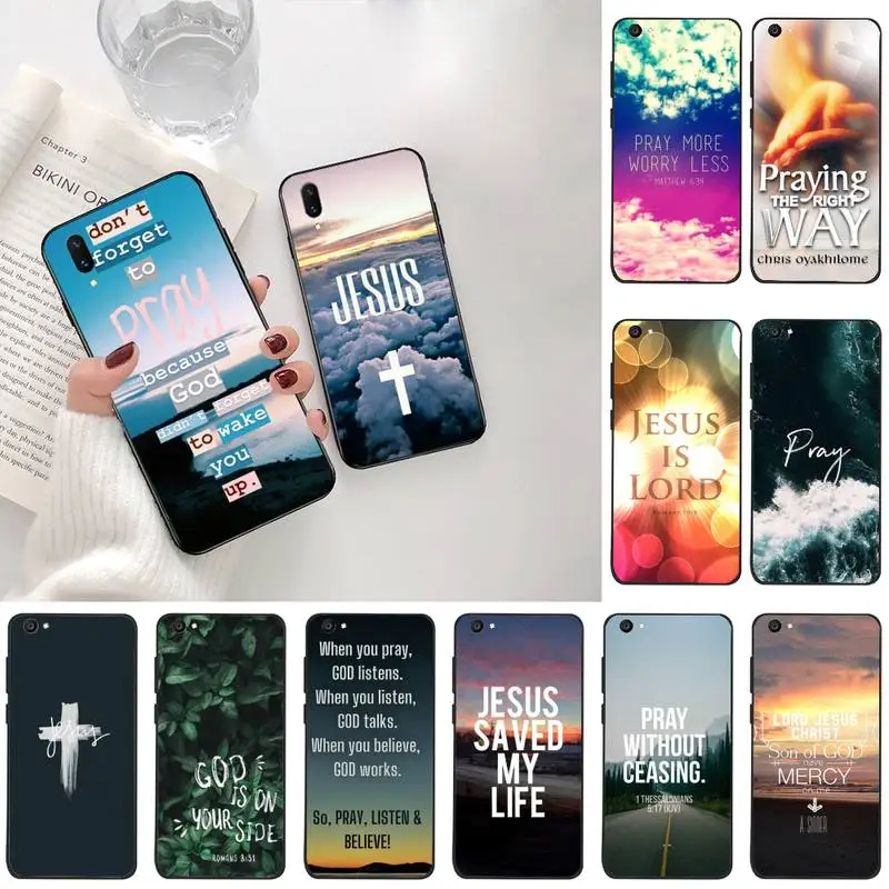 YJZFDYRM God молитва НАД ИИСУСОМ Black мягкий чехол для телефона из ТПУ Cover Vivo Y91c Y17 Y51 Y67 Y55