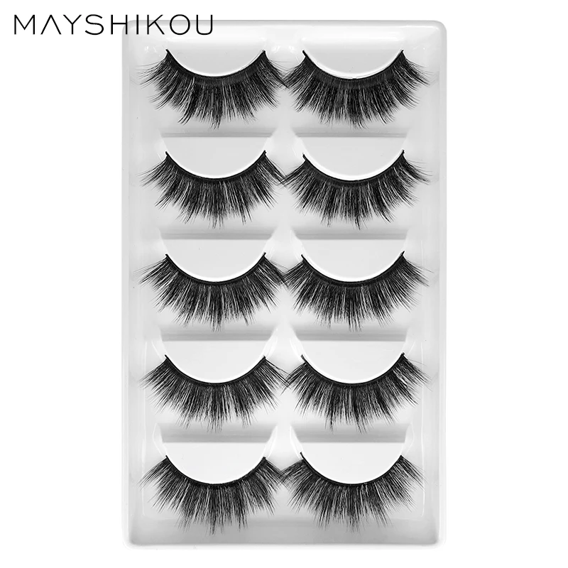 

MAYSHIKOU 3D 5Pairs Faux Mink False Eyelashes Thick Style Handmade lashes-Extension Fake Eyelash Synthetic Hair