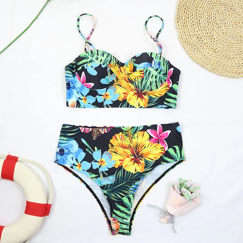 Floral Wrap Swimsuit Women 2 Pieces High Waist Biikini Set Push Up Two Pieces Swimwear 2022 Girl Beach Bathing Suits Bather