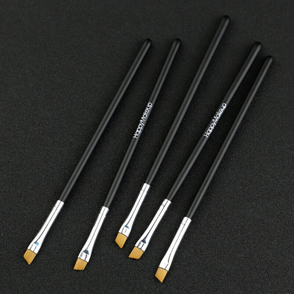 Happy Makeup 5Pcs Black Eyebrow Inclined Flat Angled Brush Eyeliner Eyeshadow Eye Brow Makeup Tool Professional Women Cosmetic