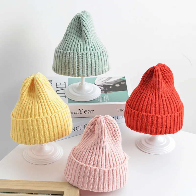 

Solid Color Baby Hat Warm Knitted Kids Girl Boy Autumn Winter Beanie Hat Candy Colors Elastic Children Toddler Beanies Bonnet
