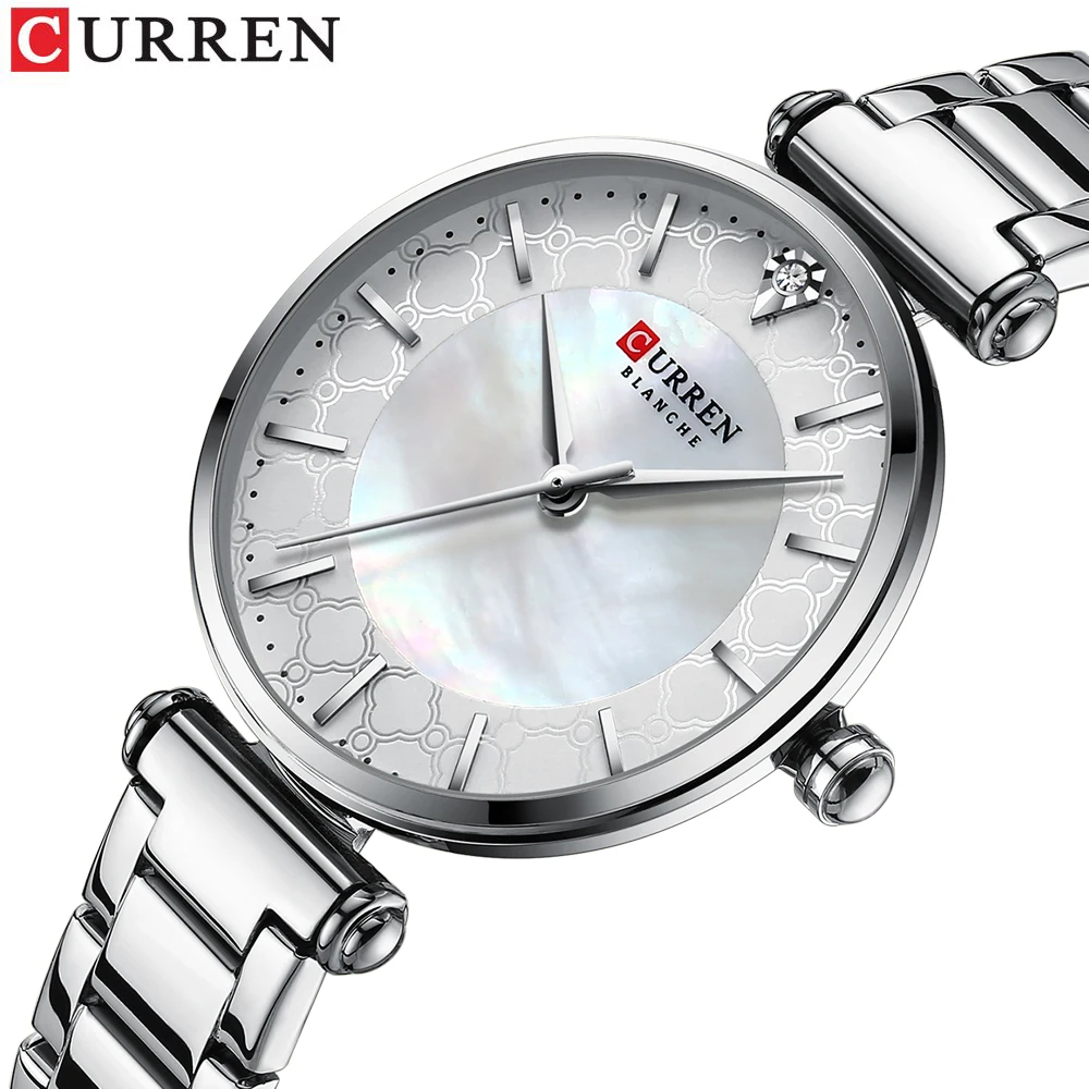 

CURREN 2020 New Fashion Diamond Design White Silver Quartz Watch Stainless Steel Waterproof Clock Luxury Brand Watches for Women