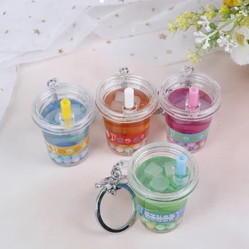 

1Pc Creative Mini Soft Drink Keychain Coconut Milk tea Beverage Bubble Tea Acrylic Miniature Dollhouse Accessories Random Color