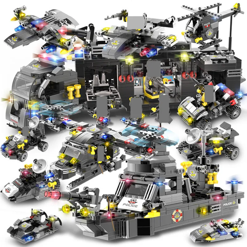 

792Pcs Navy SEALS Military Warship Police SWAT Car Building Blocks Sets Technic Brinquedos Kit Educational Toys for Children