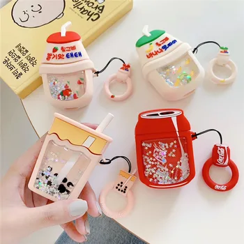 

3D Cute Cartoon Case For Airpods 1 Cover Silicone Bluetooth Earphone Protective Case For Airpods 2 with Ring Strap Drink Bottle