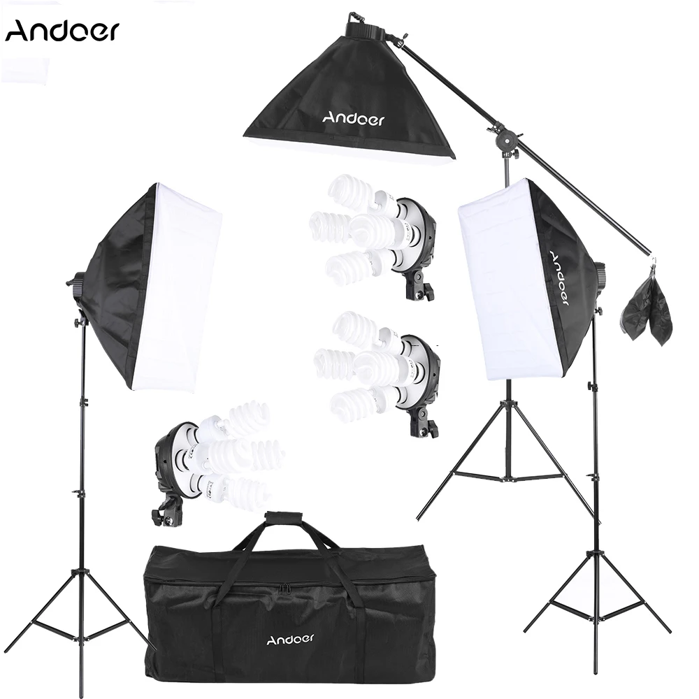 

Andoer Photo Studio Kit Video Lighting Accessories 45W Bulb 4in1 Bulb Socket Softbox Light Stand Cantilever Stick Carrying Bag