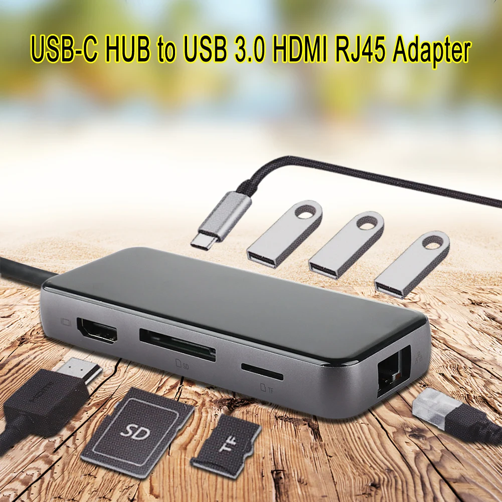 Type-C концентратор Разветвитель USB C концентратор USB к мульти HDMI USB 3,0/SD/TF кард-ридер/PD зарядка аудио/RJ45 адаптер для Macbook Pro