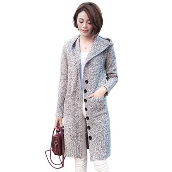 

2019 Spring Female Cardigan Long Sleeve Female Hooded Sweater Knit Women Autumn Cotton Soft Elastic Solid Long Color Windbreaker
