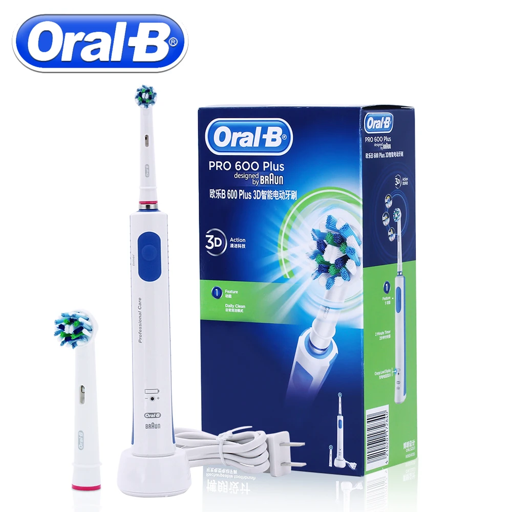 Oral Pro600 3D зубная щетка отбеливание зубов перезаряжаемая зубная щетка немецкая технология электрическая зубная щетка e - Цвет: 1 Handle 2 Head