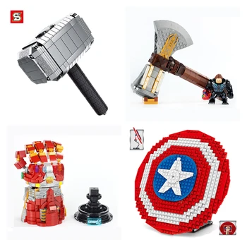 

Super Heroes Avengers Bricks Mark85 Iron Man Endgame Weapon Thanos Infinity Gauntlet Mjolnir Stormbreaker Building Blocks Toys