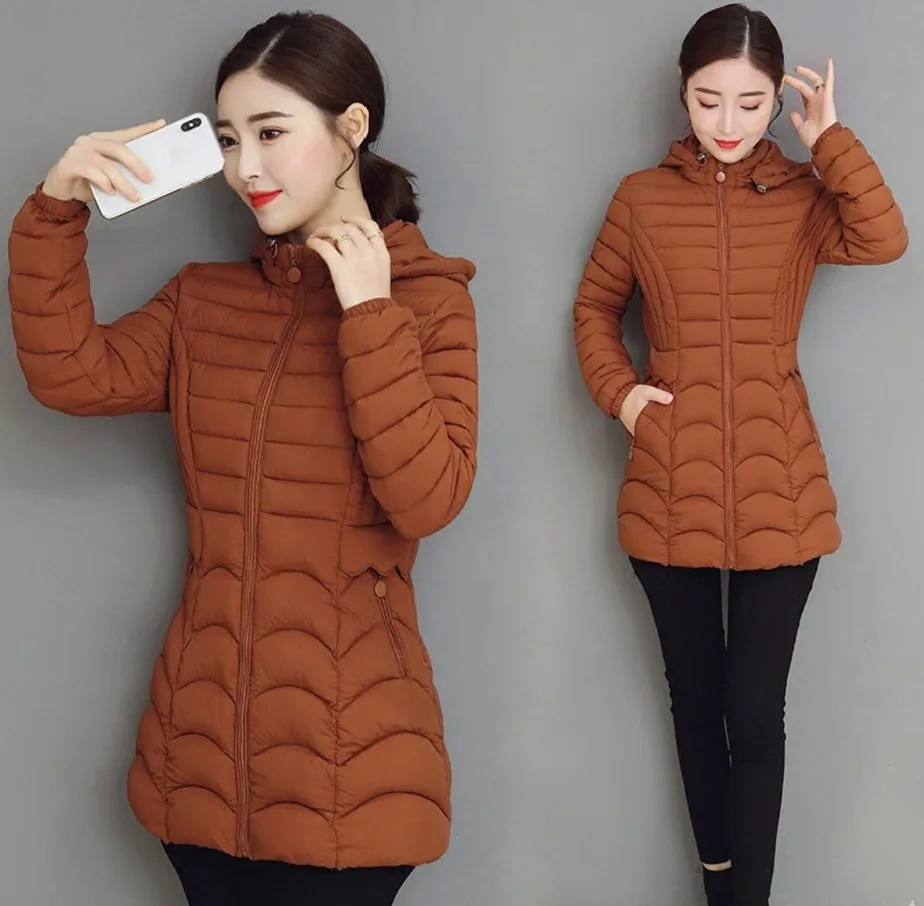 

2018 Winter Cotton-padded Clothes Women's Mid-length Winter New Style Korean-style Slim Fit Cotton-padded Jacket Thin down Jacke