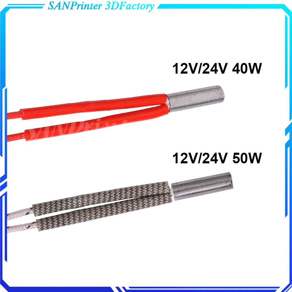 1M/2M Heating tube 6*20mm 12V 24V 50W Ceramic Cartridge Heater Reprap&Mendel For HotEnd J-Head 3D Printer Parts