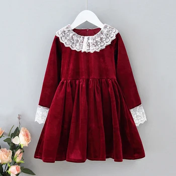 

Solid Princess Dresses Baby Girls Autumn Thin Clothes Lace Costumes 2020 New Fashion Girl Elegant Clothing Outfits