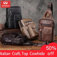 Высокое качество мужской подлинный винтажный слинг из воловьей кожи грудь обратно день пакет путешествия мода крест тела сумка через плечо