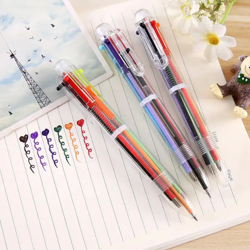 

1PCS Ballpoint Pen Plastic Multifunctional Press Style Ball Pens For School Office Marker Ballpoint Pen Smooth Writing 6 Color