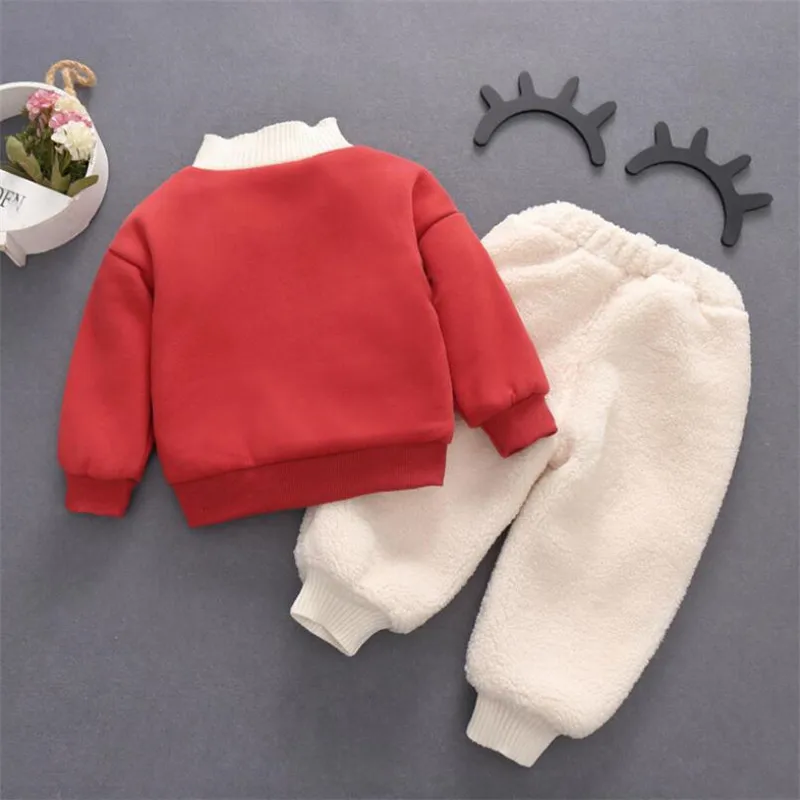Warm Clothes for Girl Winter Kids Clothing Sets 2 PCS Top and Pants Long Sleeve Cute Plus Velvet Thick Children Outfit