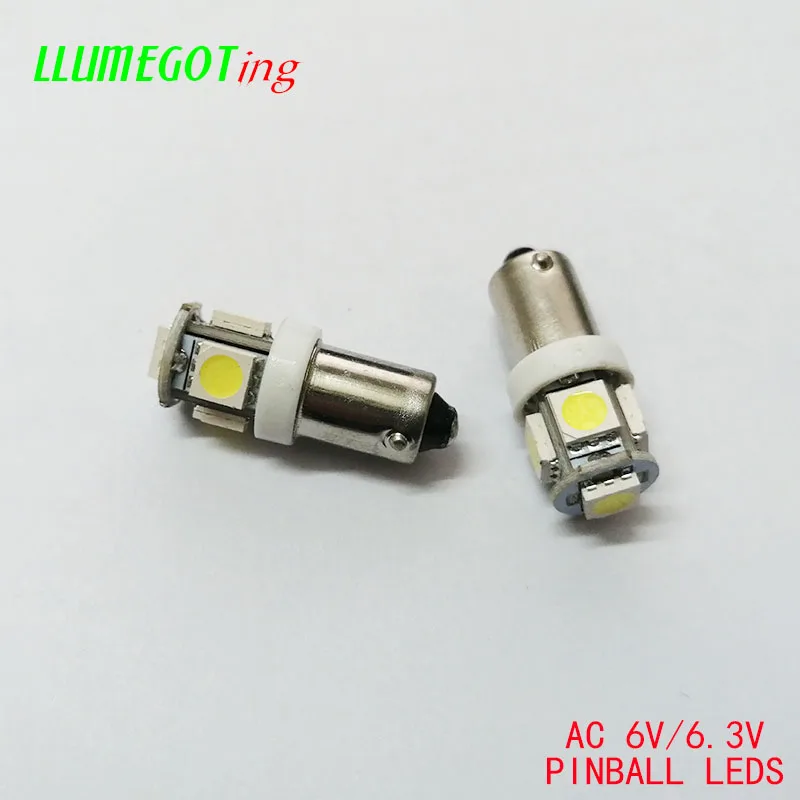 50 шт. AC DC 6V 6,3 V BA9S T4W#44#47 штык 5x SMD 5050 неполярность различных цветов Bally пинбол игровой автомат светильник лампа