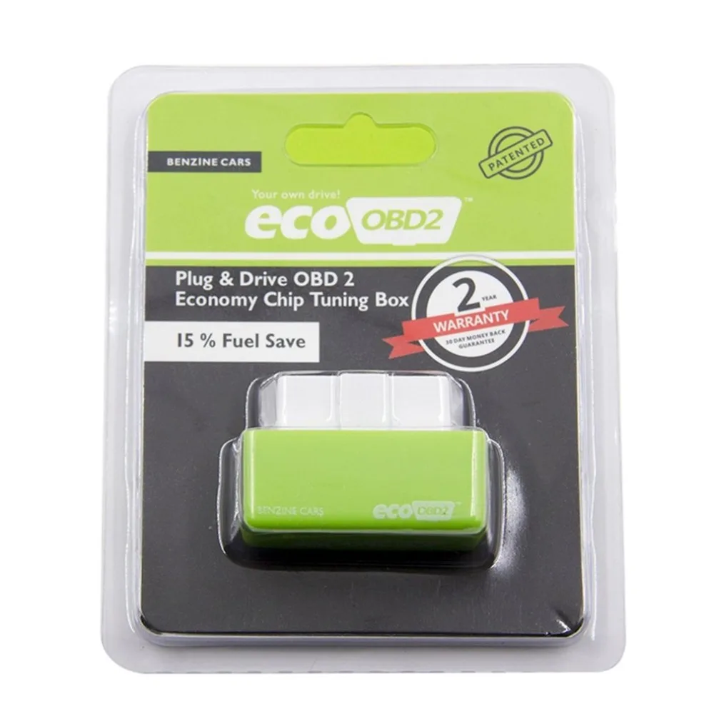 Groen/синий эко OBD2 Economie чип тюнинг коробка OBD Авто вкладчик топлива voor бензин Brandstof