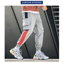 Мужские брюки карго с боковыми полосками и карманами, Мужские штаны для бега, осенние брюки, уличная мужская одежда в стиле хип-хоп, большие размеры